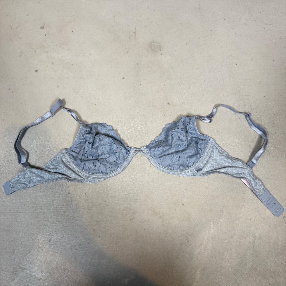 Victoria's Secret 34D Unlined Demi Bra Blue Lace Gray Underwire 535827-QBV